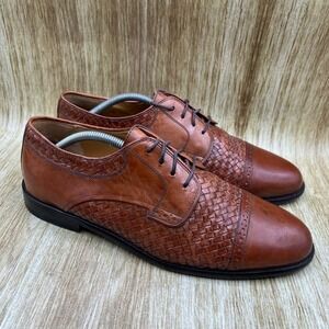 Johnston & Murphy Woven Leather Cap Toe Oxford Men's Size 11 Shoes Tan Brown
